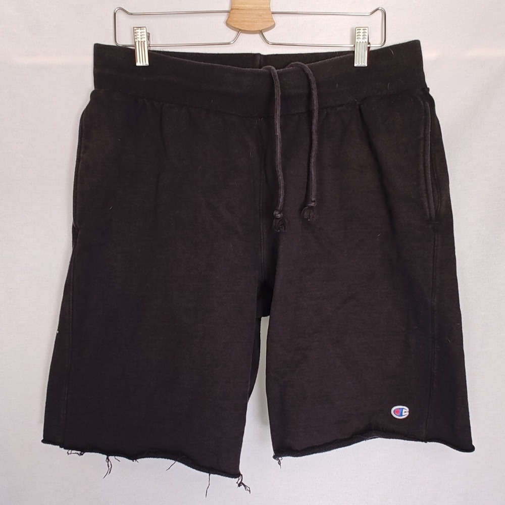 Champion Reverse‎ Weave Short French Terry Cotton Blend Raw Hem Black XL
